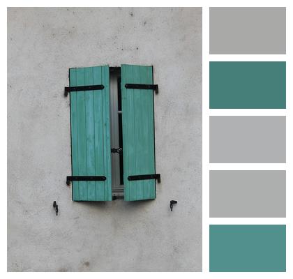 Closed Wall Window House Shutters Rustic Exterior Green Shutter Gray Window Shut Image